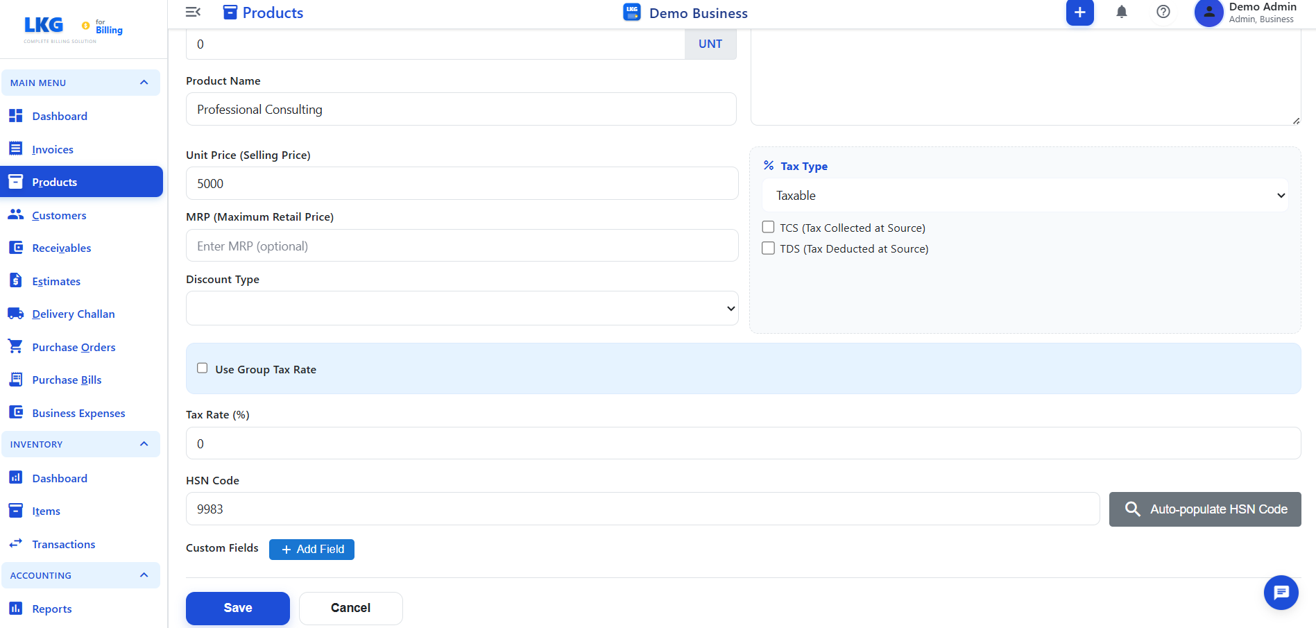 Create Product Form – Bottom