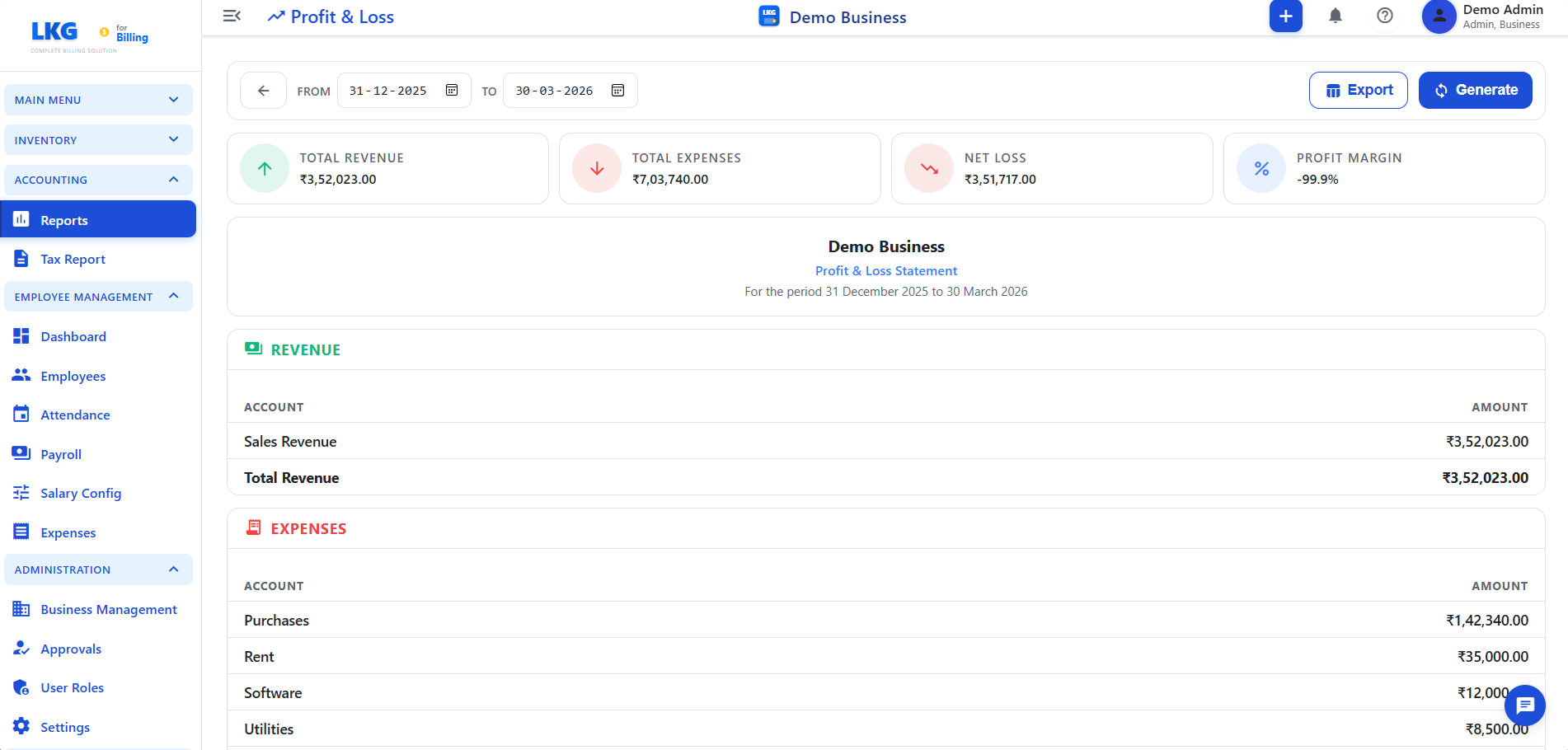 Profit &amp; Loss Report