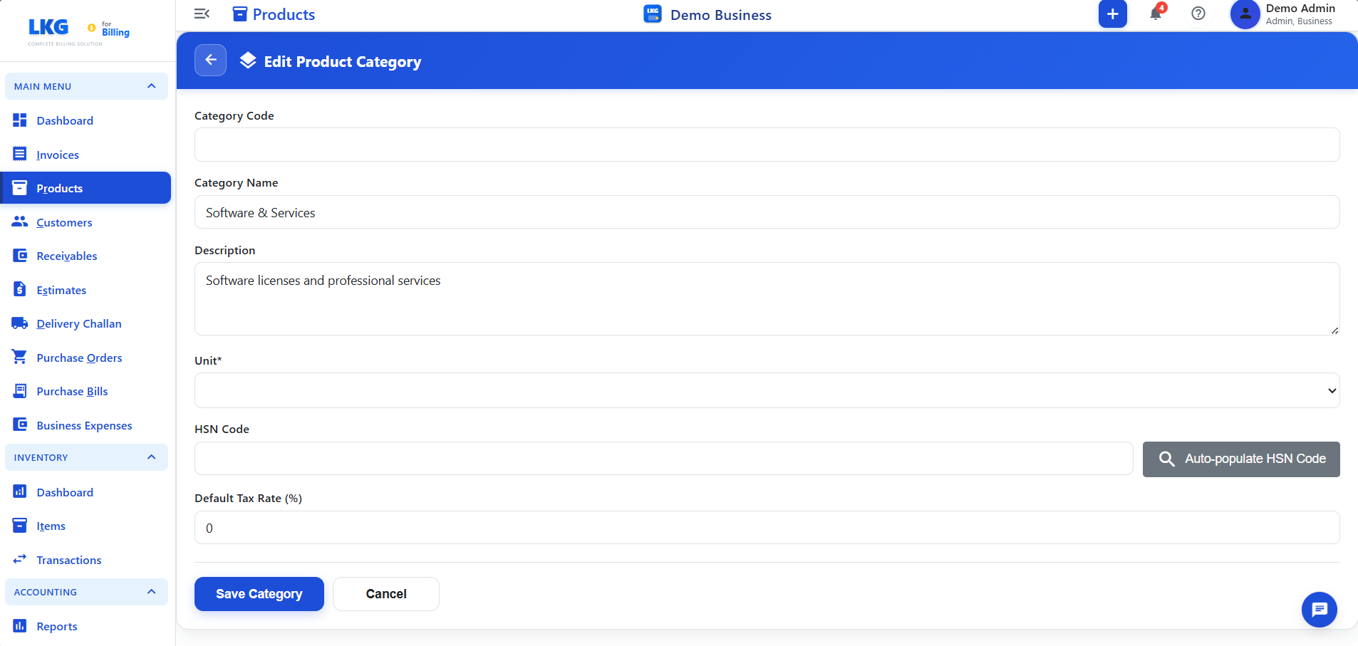 Create Product Category Form