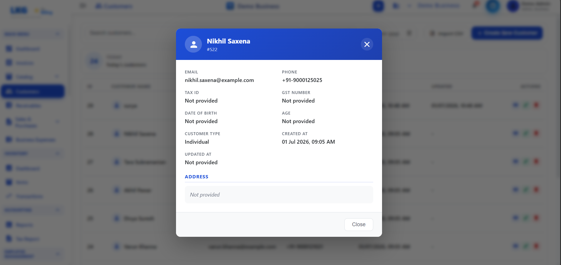 Customer View Dialog