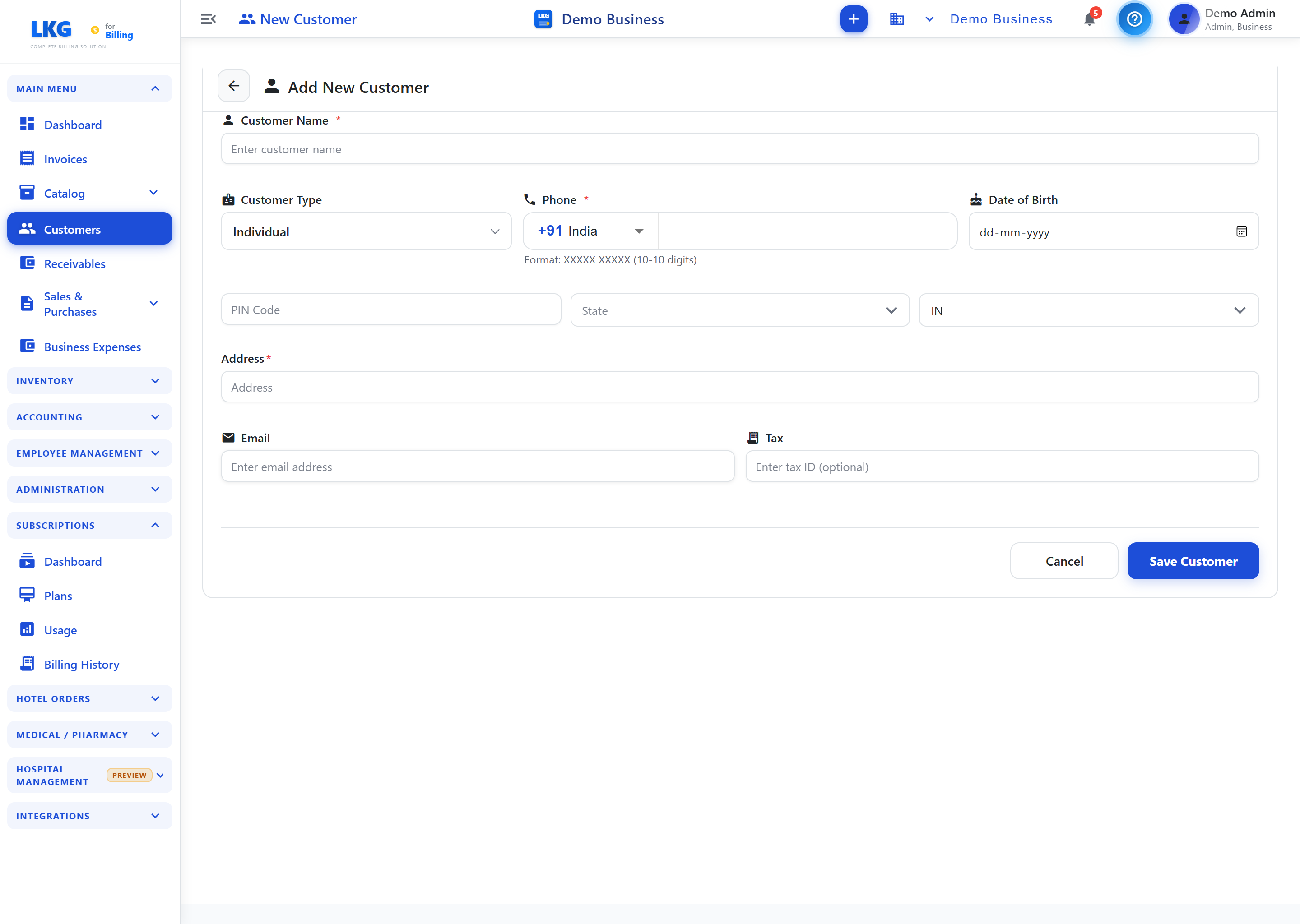 Create Customer Form